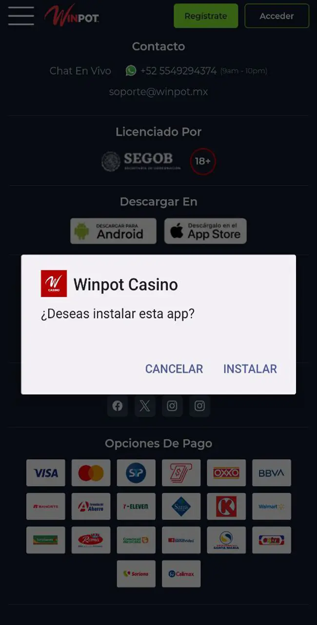 Ejecute la instalación de la aplicación Winpot y sumérjase en el mundo del juego.