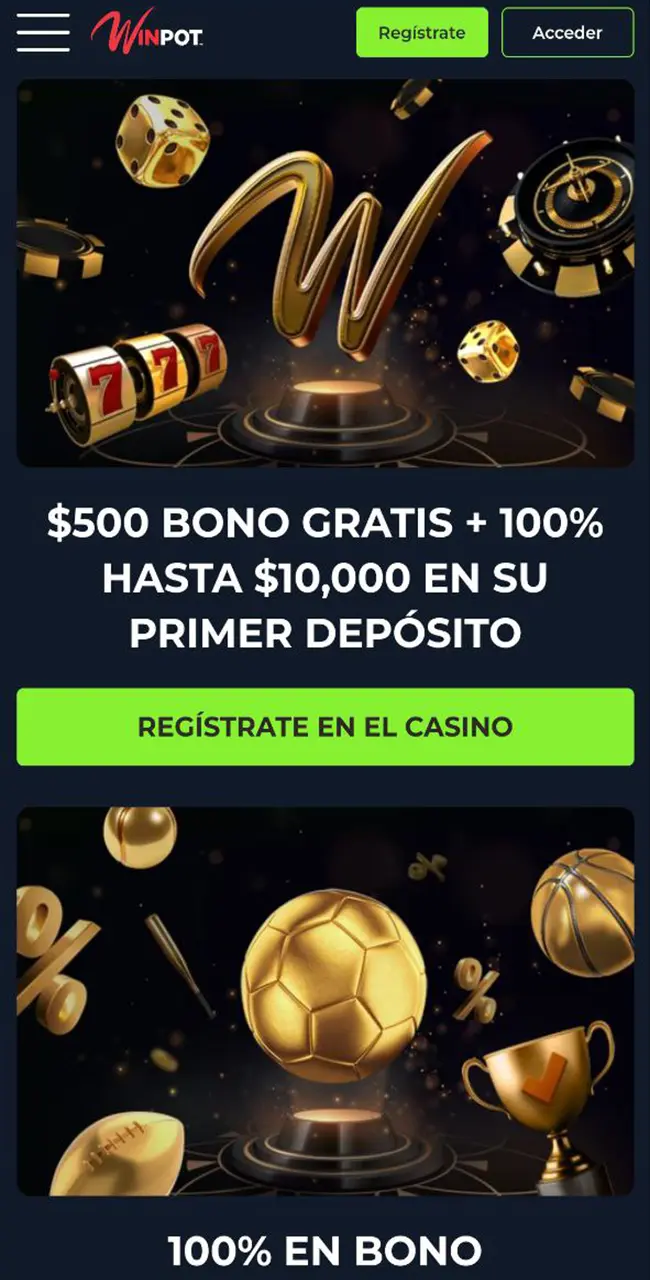 Abra la página principal del sitio web de Winpot.