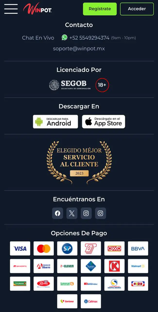 Seleccione la pestaña con la descarga de la aplicación Winpot para dispositivos iOS.