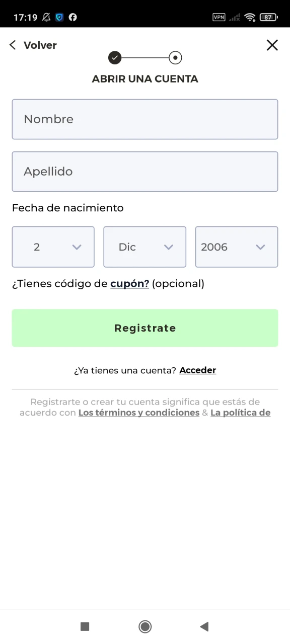 Complete su registro en Winpot.