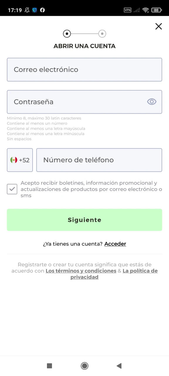 Acepta los términos de uso para registrarte en Winpot.