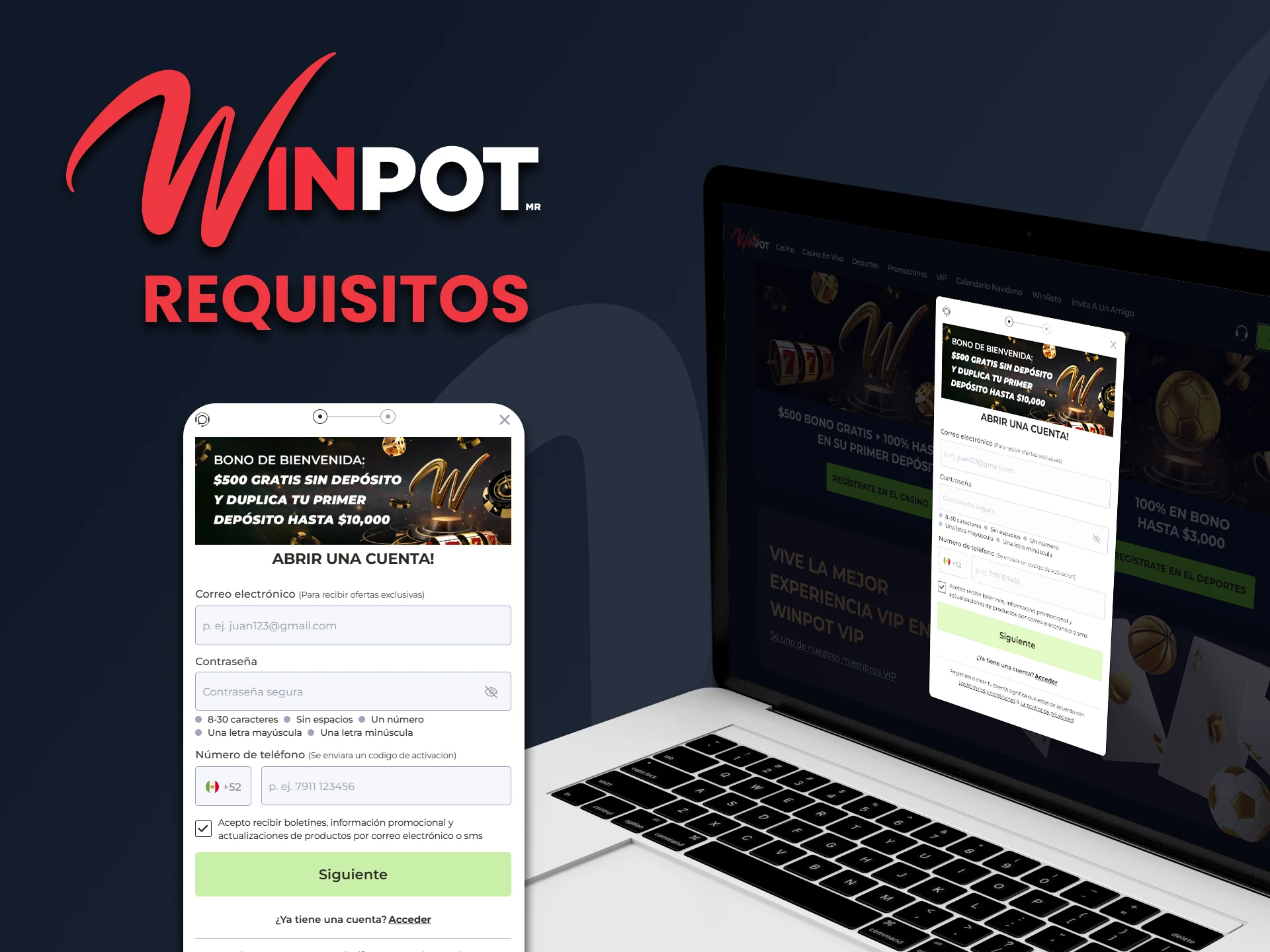 Revise los requisitos para registrarse en Winpot.