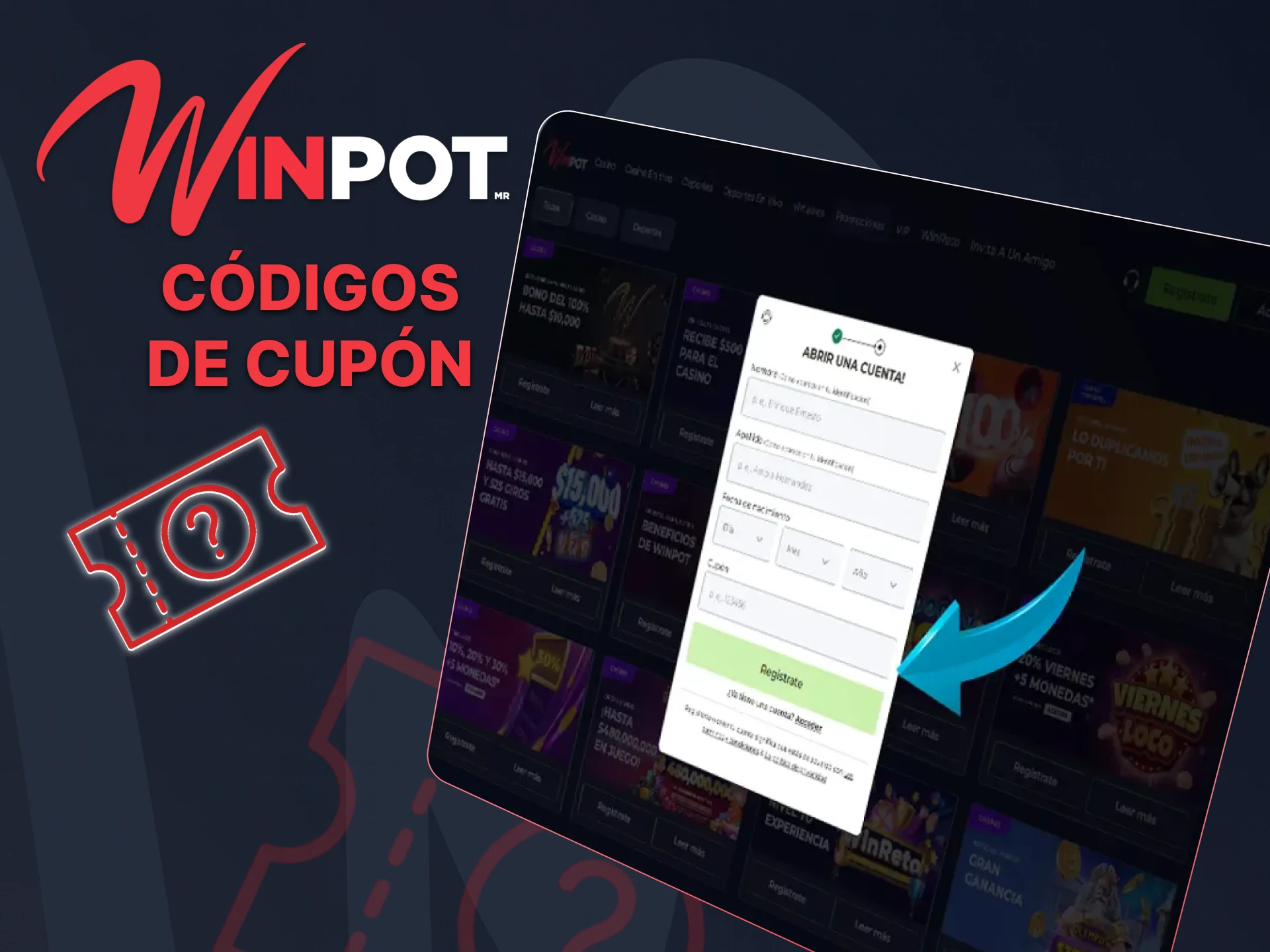 Estudiar las instrucciones sobre cómo utilizar los códigos promocionales de Winpot Casino.