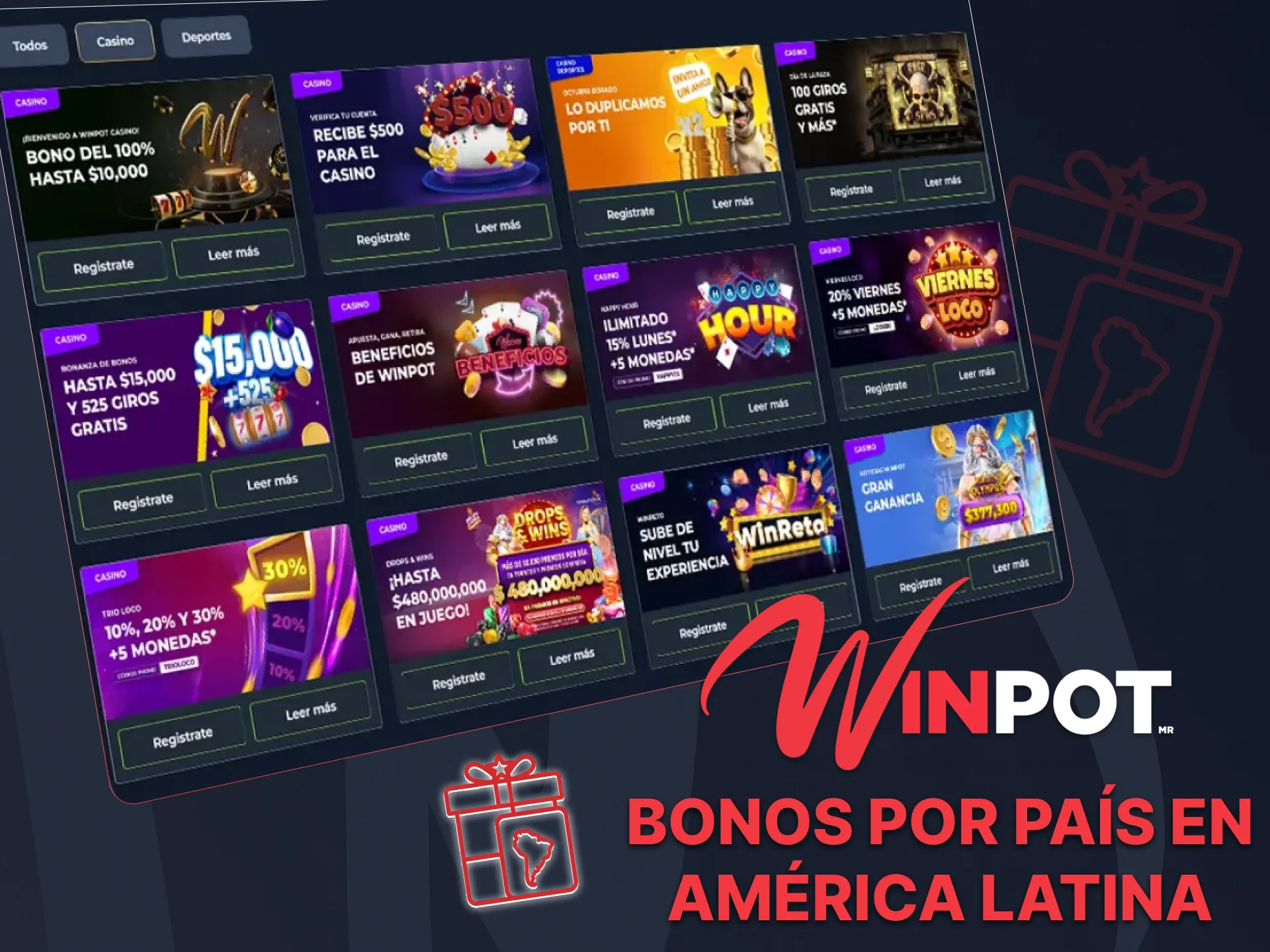 Explora las mejores ofertas de Winpot Casino para América Latina.