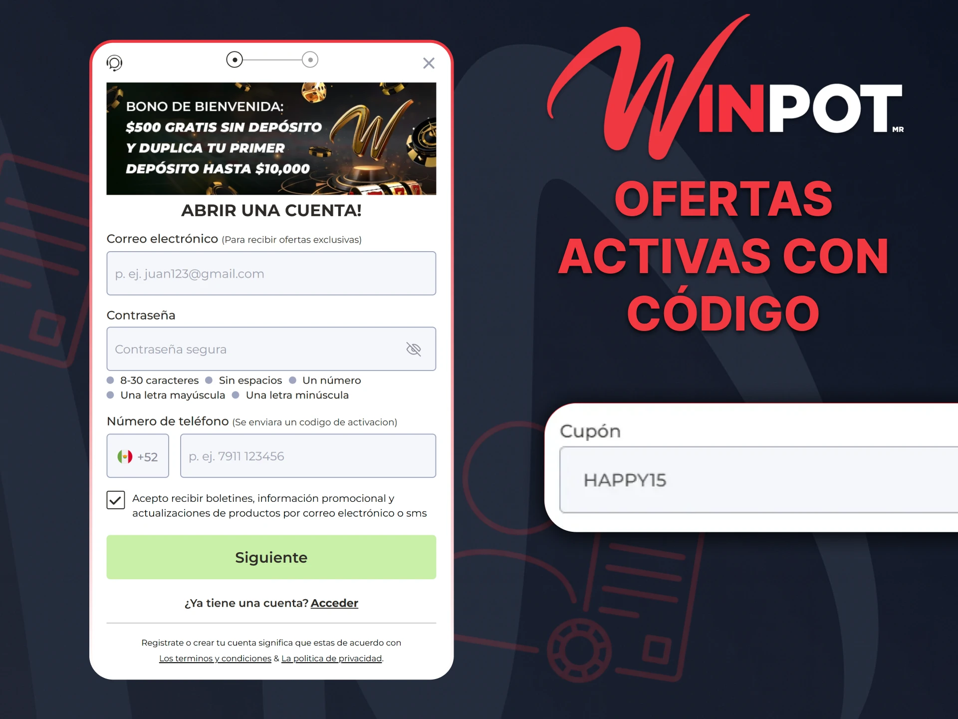 Descubra las grandes ofertas promocionales de Winpot Casino.