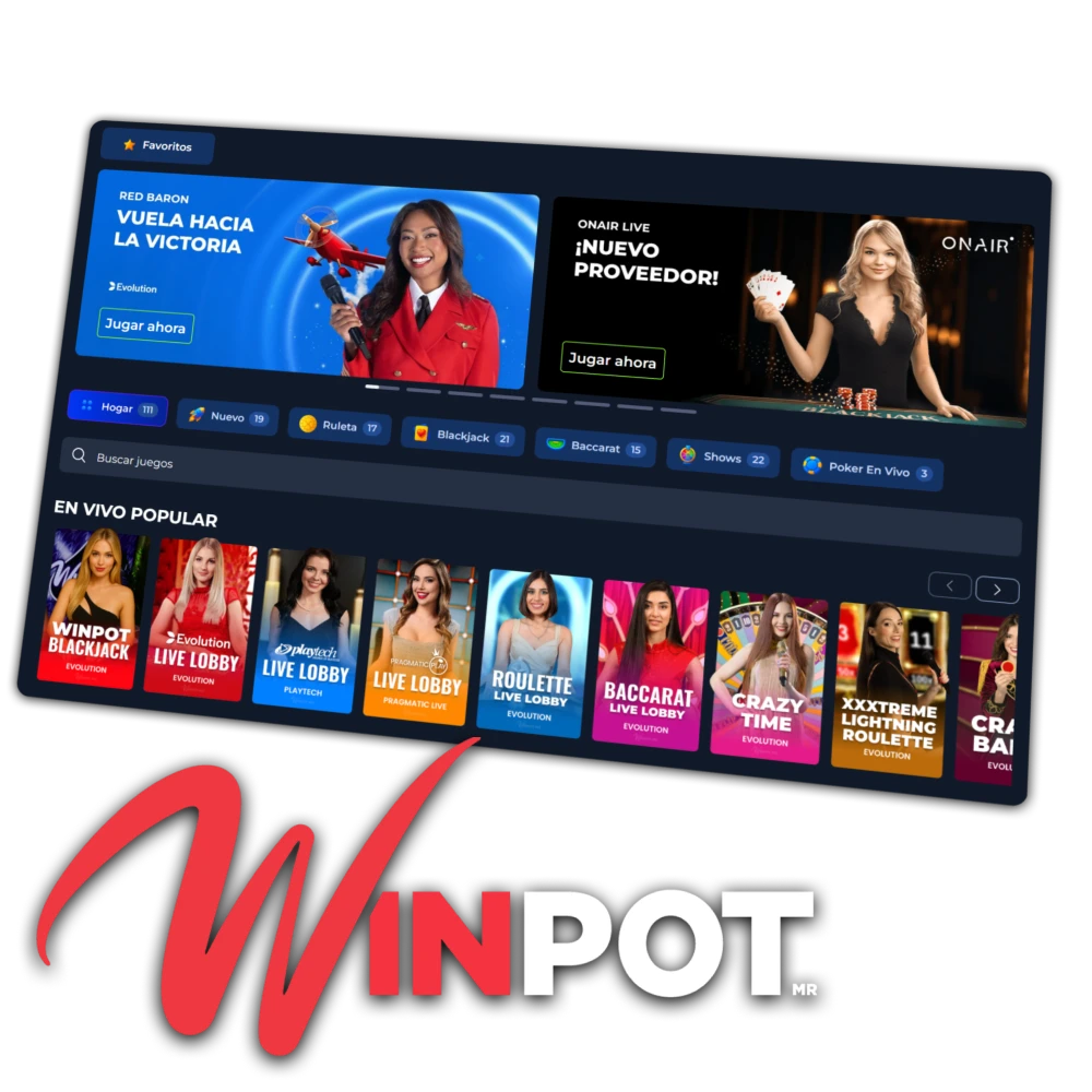 Para los juegos Winpot, elija un casino en vivo.