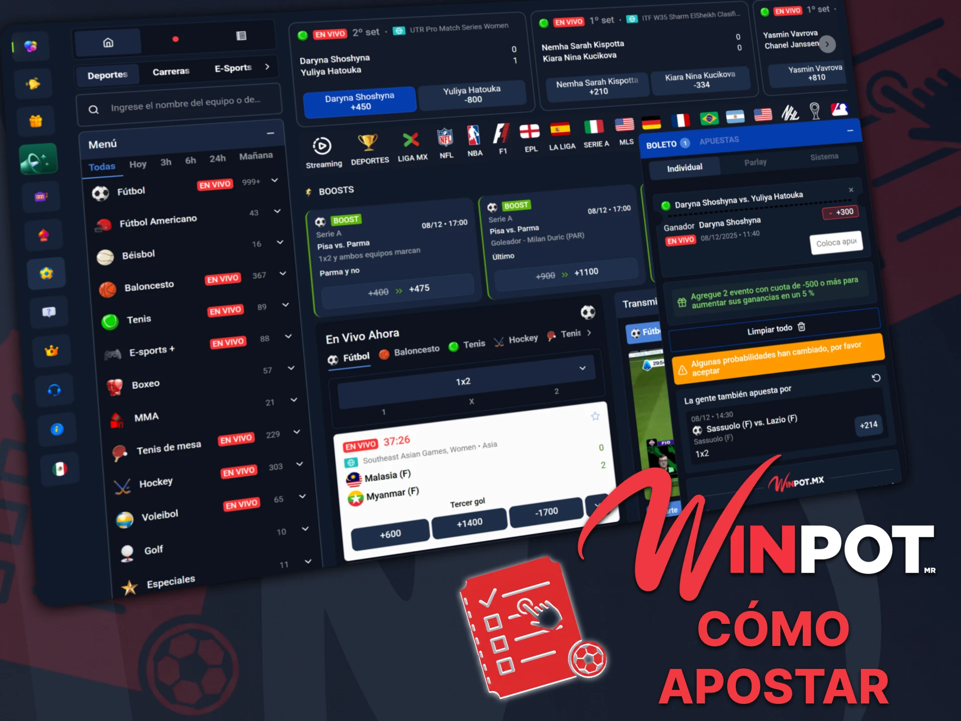 Vaya a la sección de deportes para apostar en Winpot.