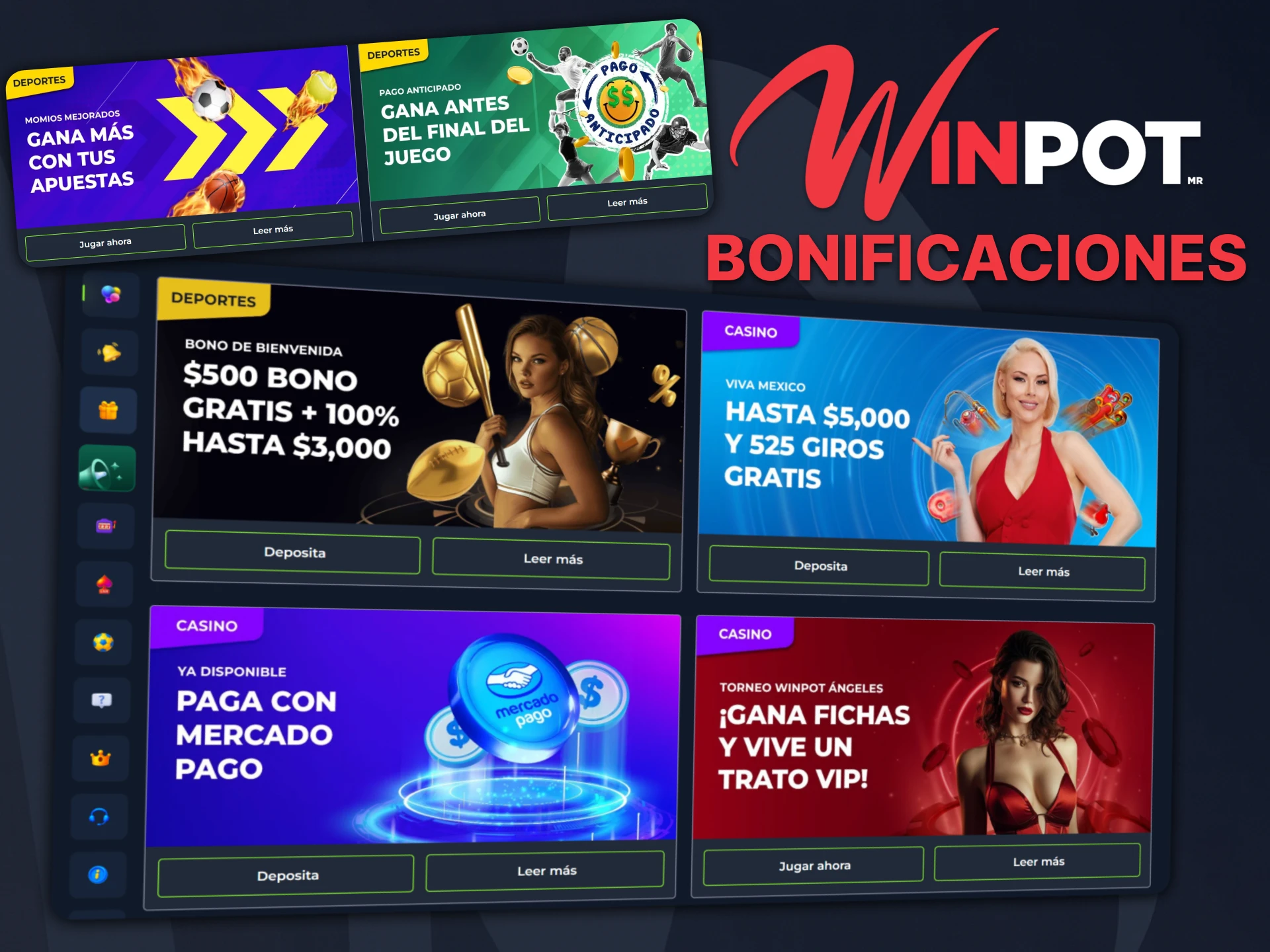 Obtenga bonificaciones por apuestas deportivas de Winpot.