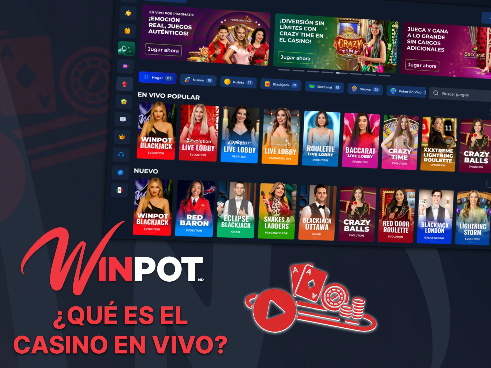 Elija un casino en vivo de Winpot.