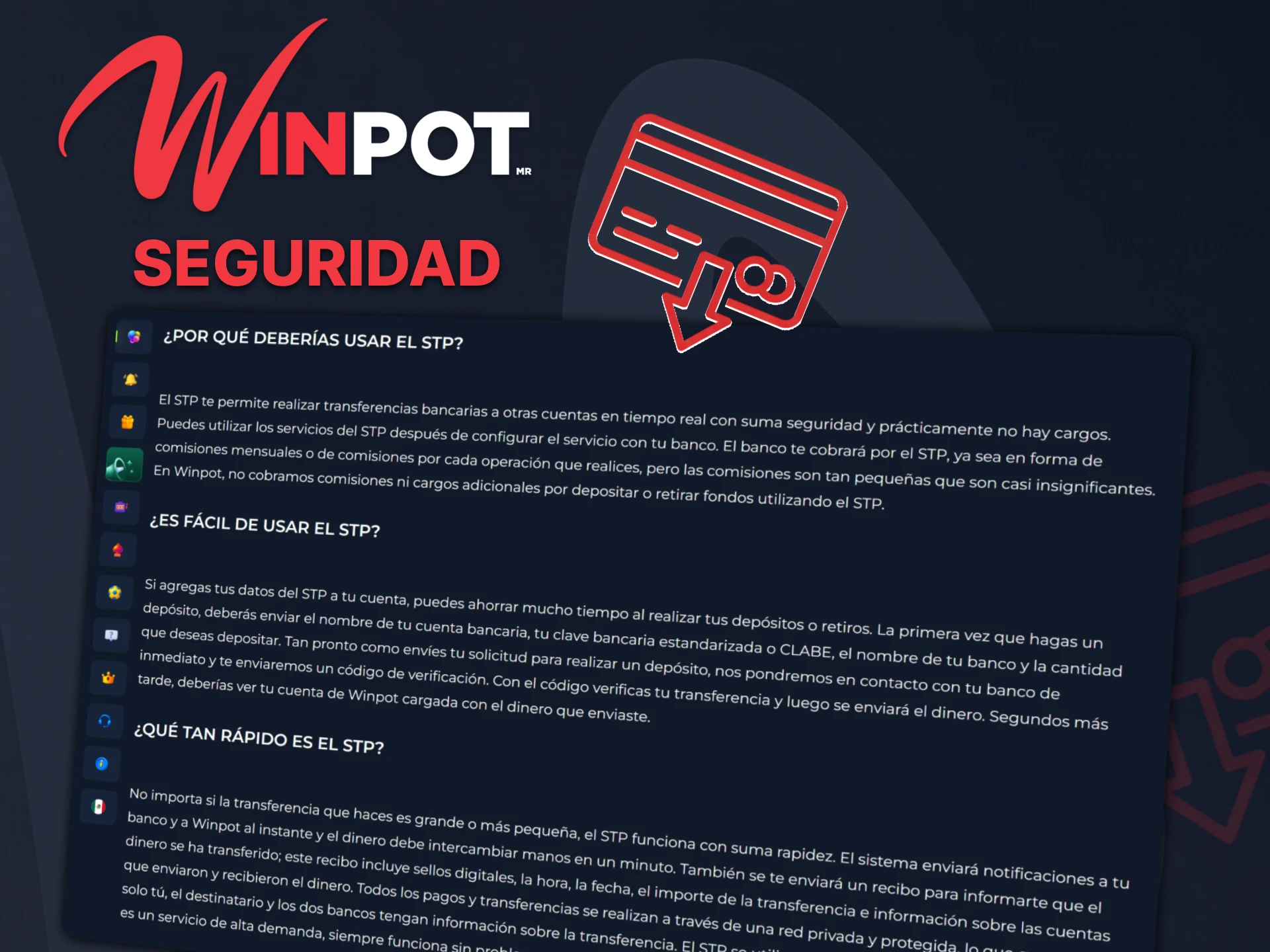 El proceso de depósito es seguro en Winpot.