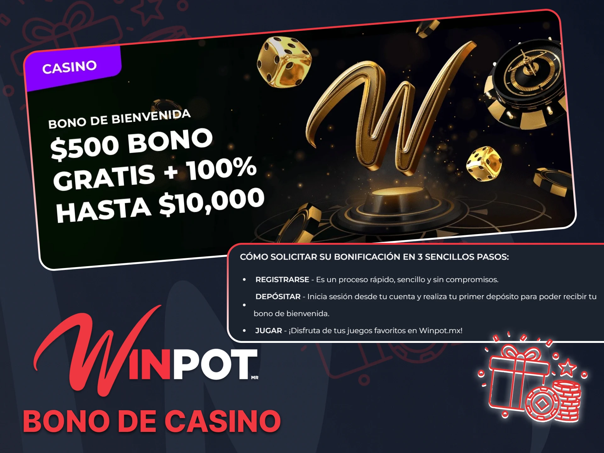 Disfruta el bono de casino en Winpot México para nuevos jugadores.