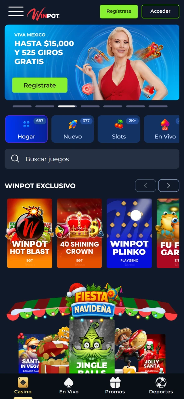 Disfruta tragamonedas y juegos de mesa en el casino oficial Winpot México.