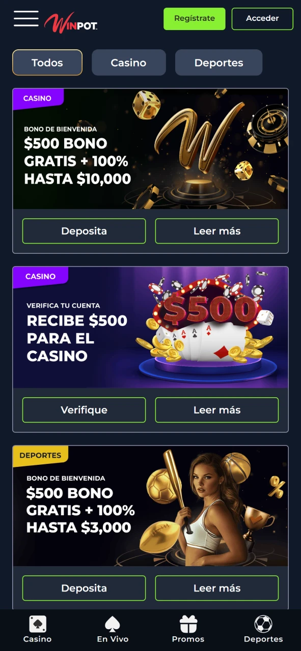 Reclama bonos exclusivos y promociones activas en la plataforma oficial Winpot México.