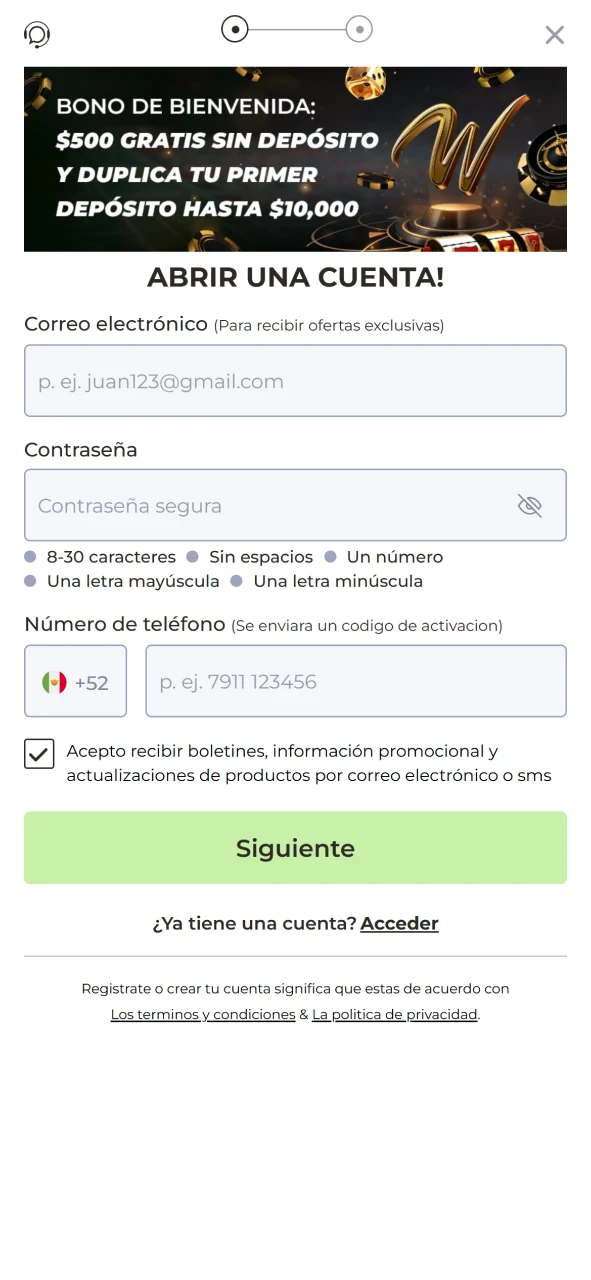 Completa tu registro en Winpot México y accede a juegos y promociones.