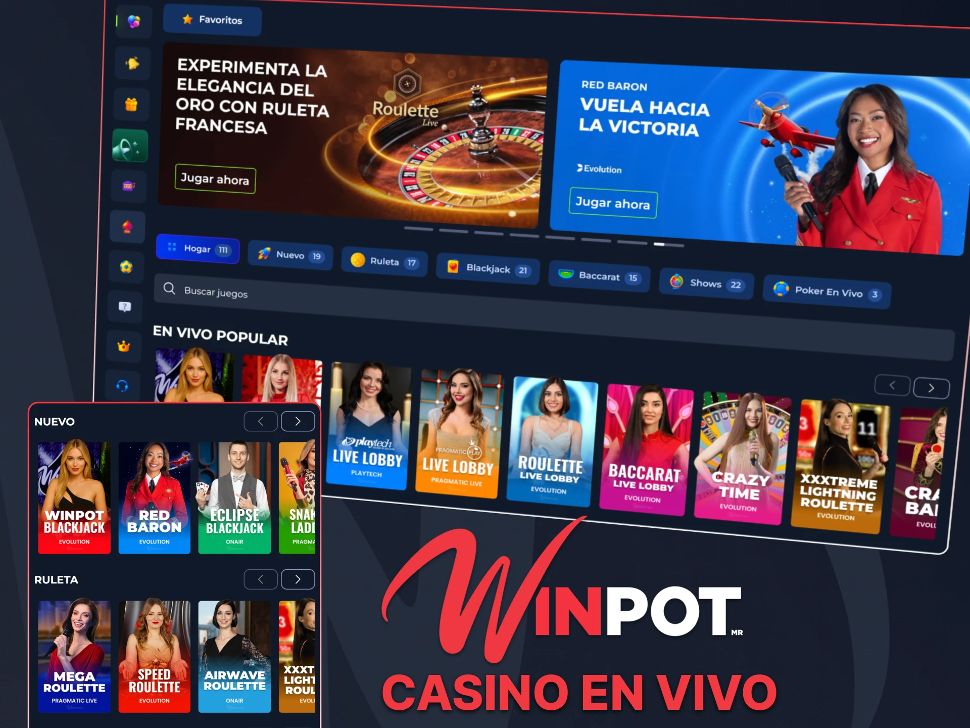 Disfruta casino en vivo con crupieres reales y mesas interactivas en Winpot México.