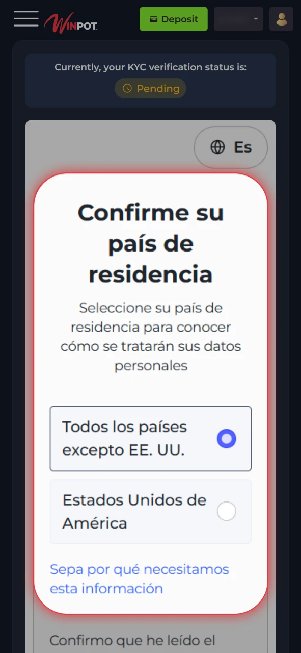 Adjunta un comprobante de domicilio válido para verificar tu cuenta en Winpot México.