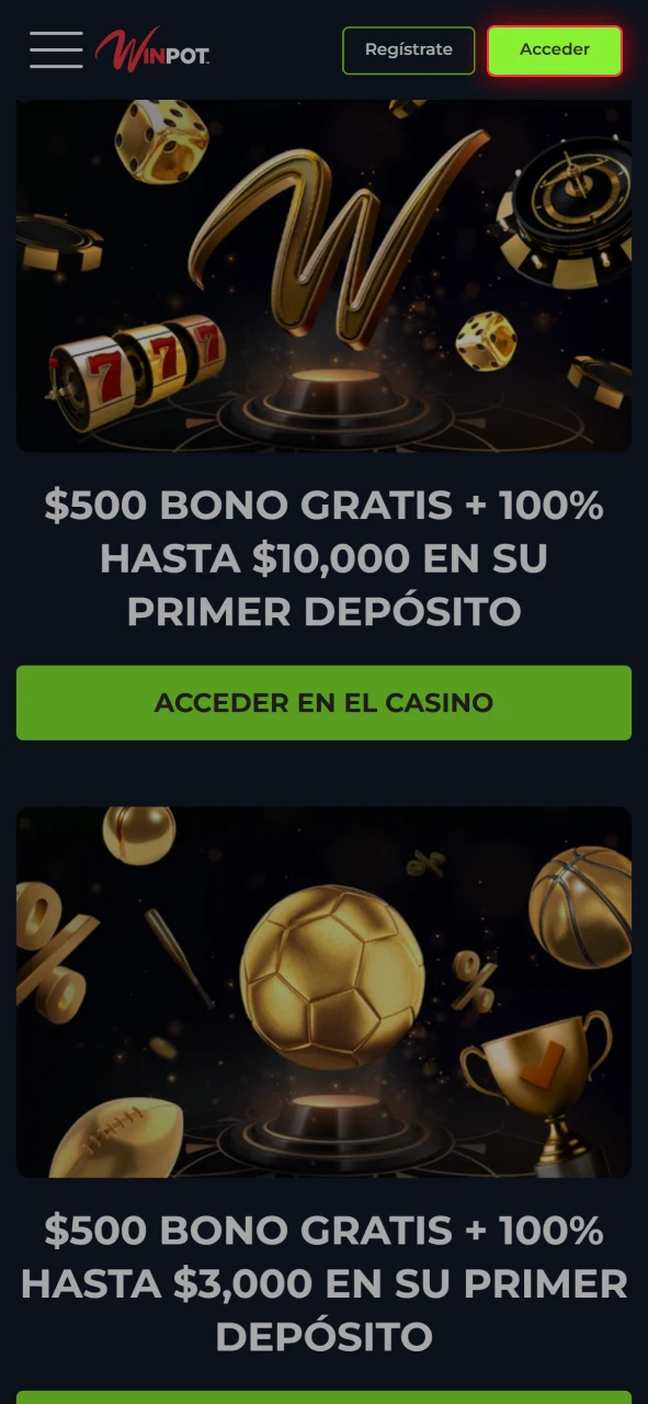 Haz clic en Entrar para acceder de forma segura a Winpot México.