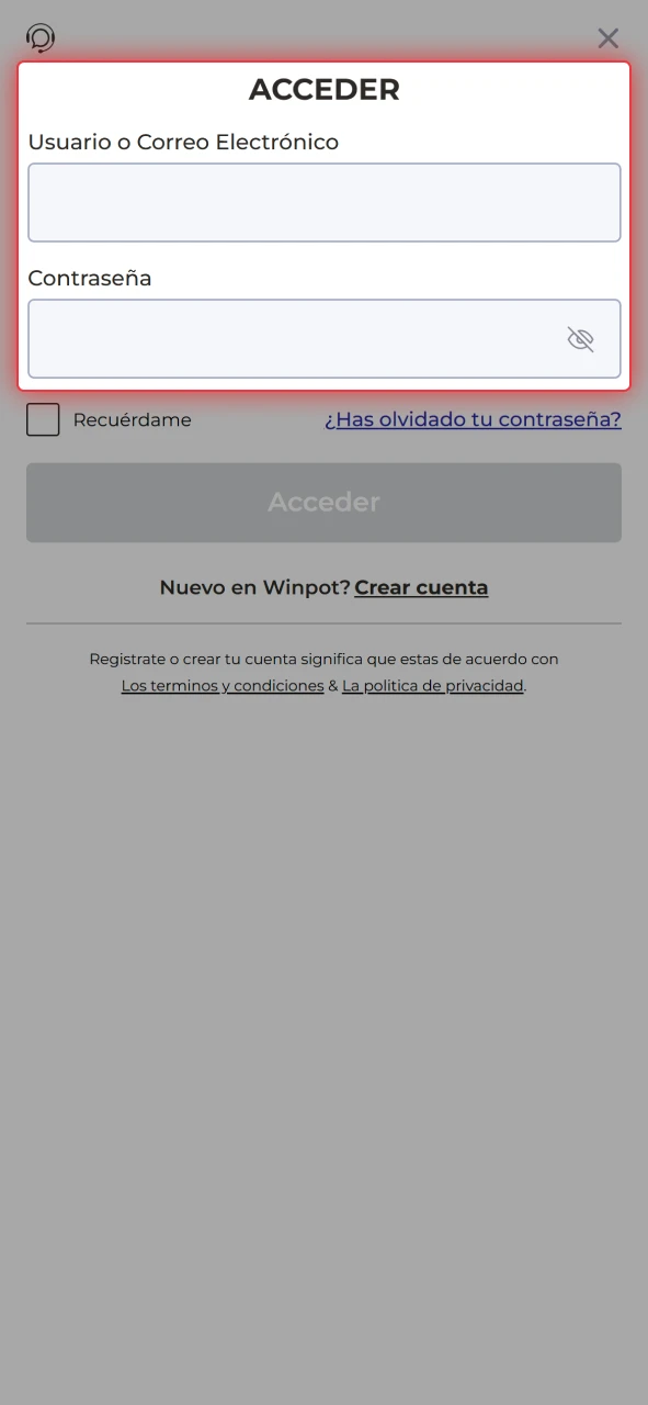 Ingresa tu correo y contraseña para acceder a Winpot México.
