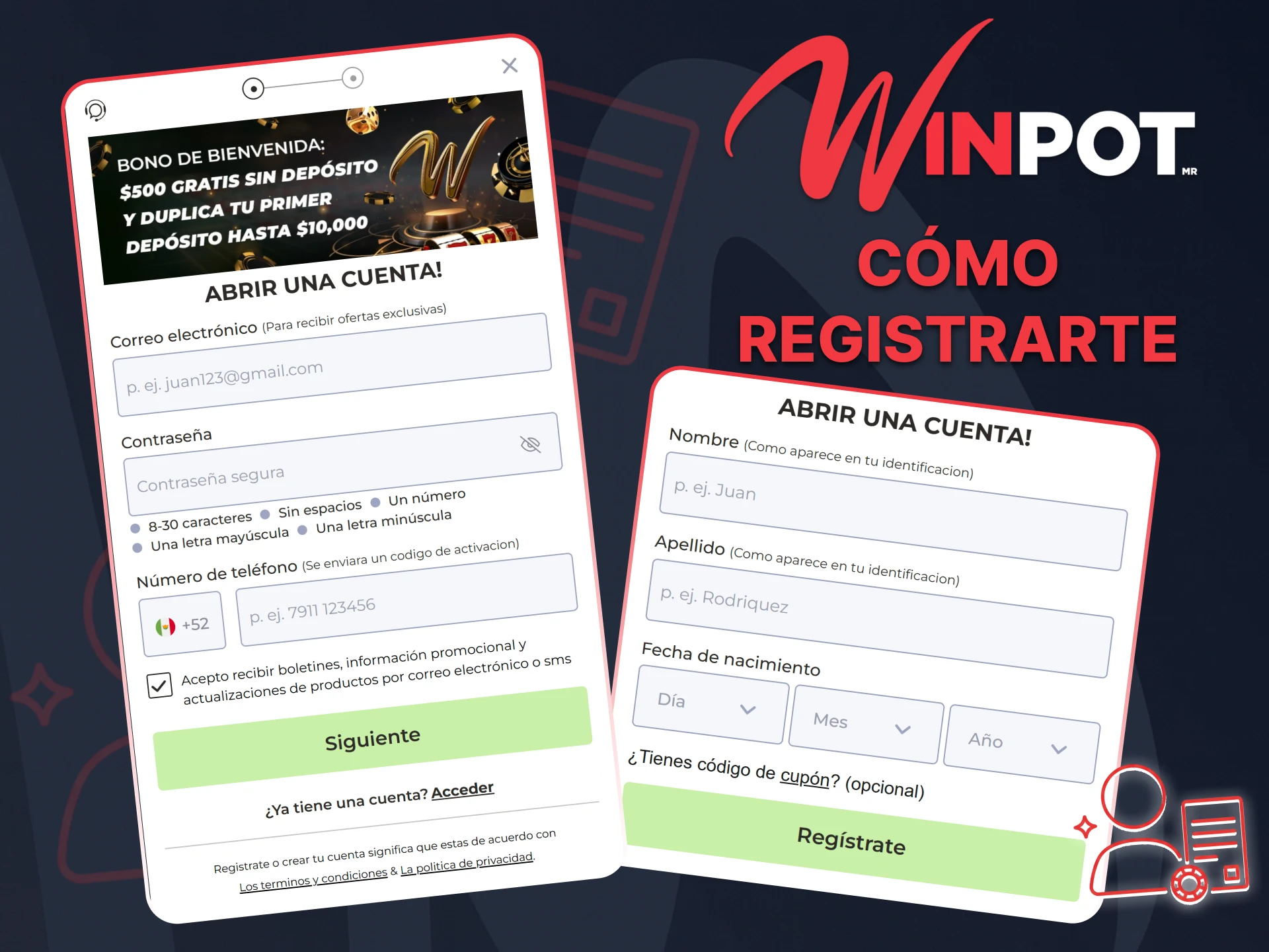 Regístrate fácilmente y activa tus bonos en la plataforma oficial Winpot México.