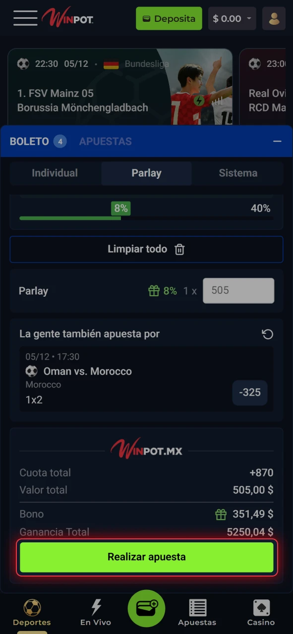 Sigue tu evento en Winpot y utiliza cashout en el sitio oficial cuando esté disponible.