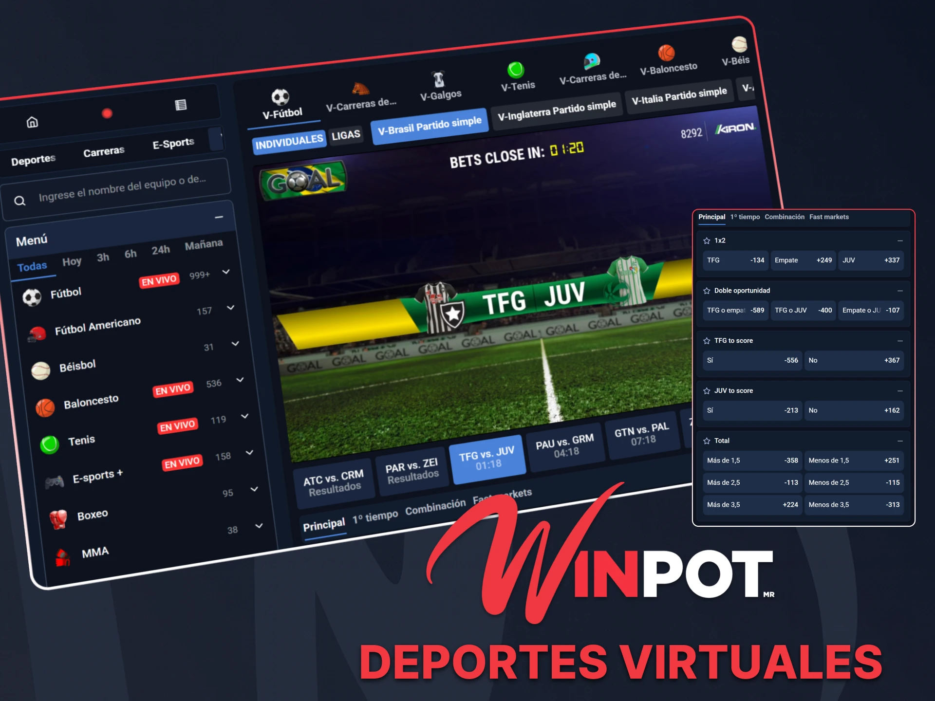 Disfruta deportes virtuales con ritmo rápido y apuestas seguras en Winpot México.