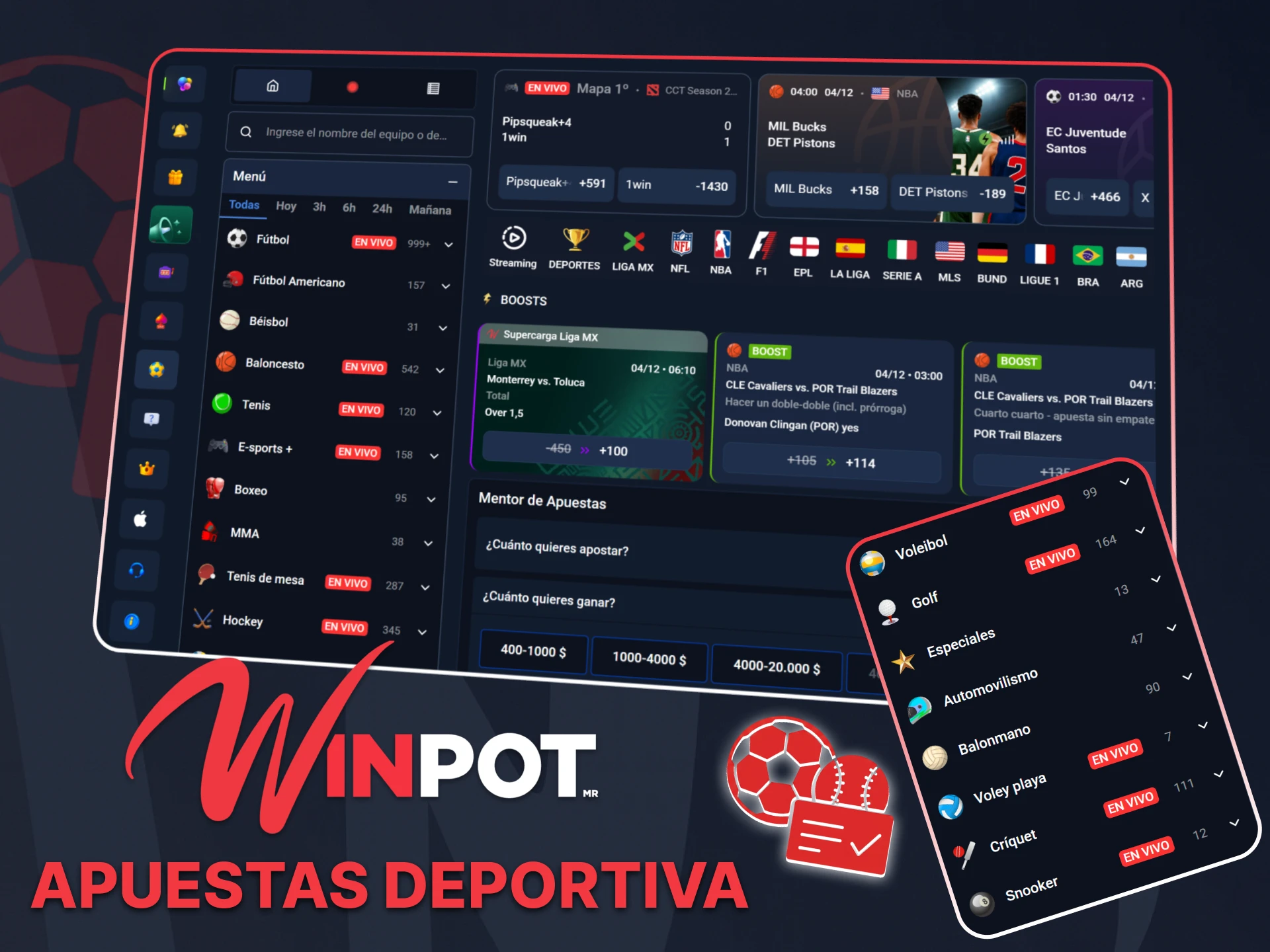 Explora ligas, mercados y cuotas deportivas en la plataforma oficial Winpot México.