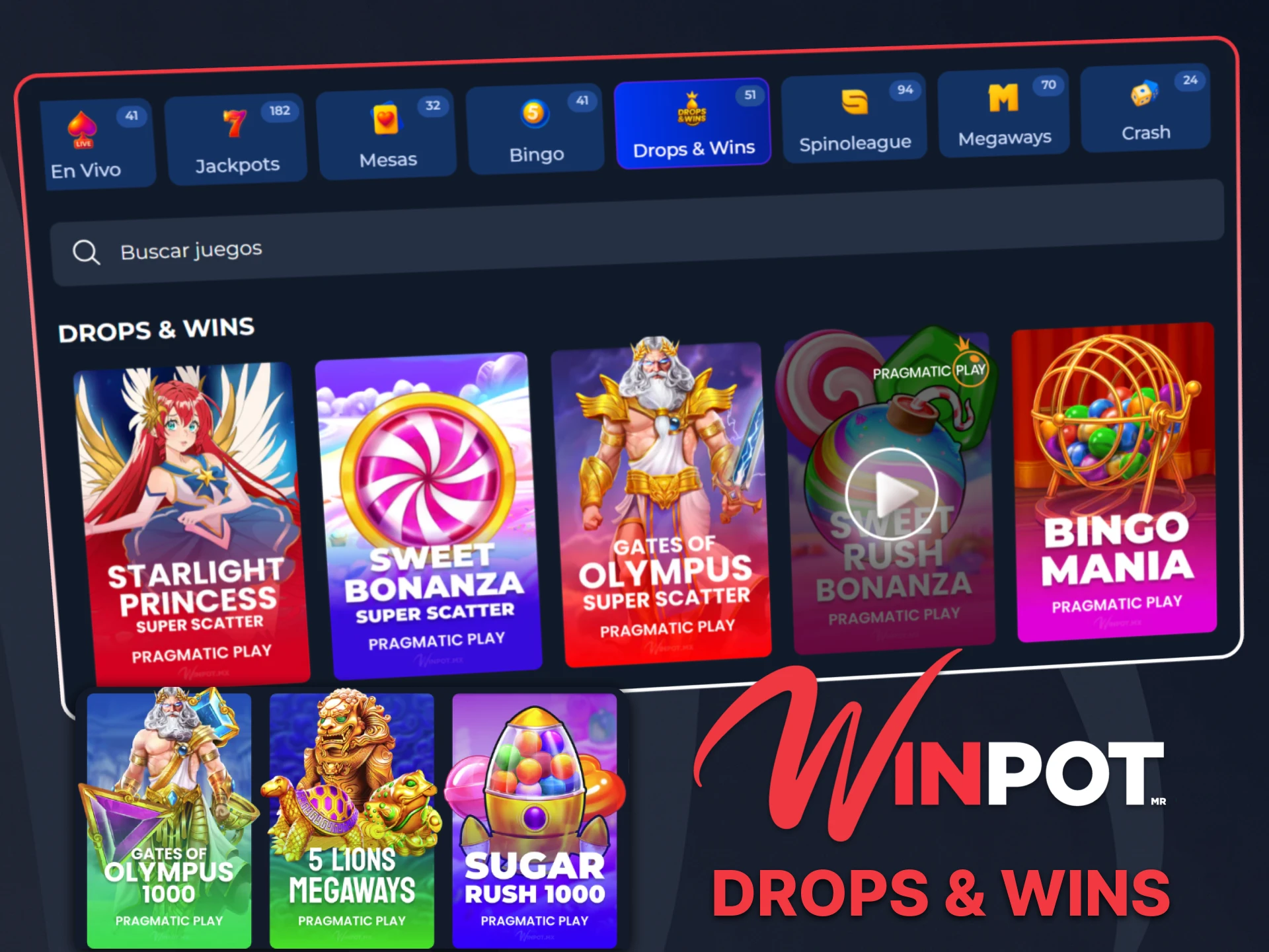 Participa en torneos Drops & Wins con premios diarios y semanales en Winpot.