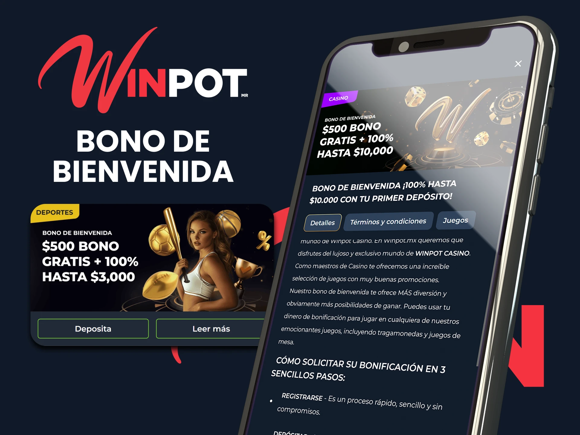 Obtén tu bono de bienvenida en la aplicación Winpot.