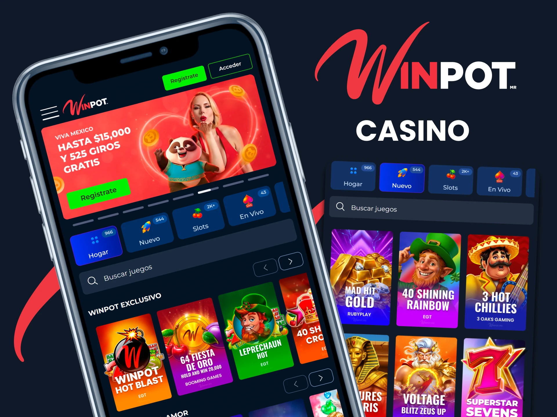 La aplicación Winpot tiene una sección de casino.
