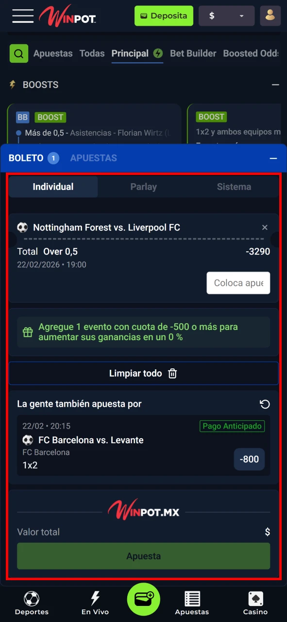 Confirme su oferta en Winpot.