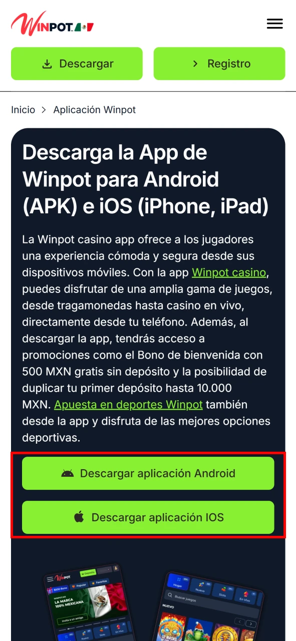 Descargue la aplicación Winpot desde nuestro sitio web.