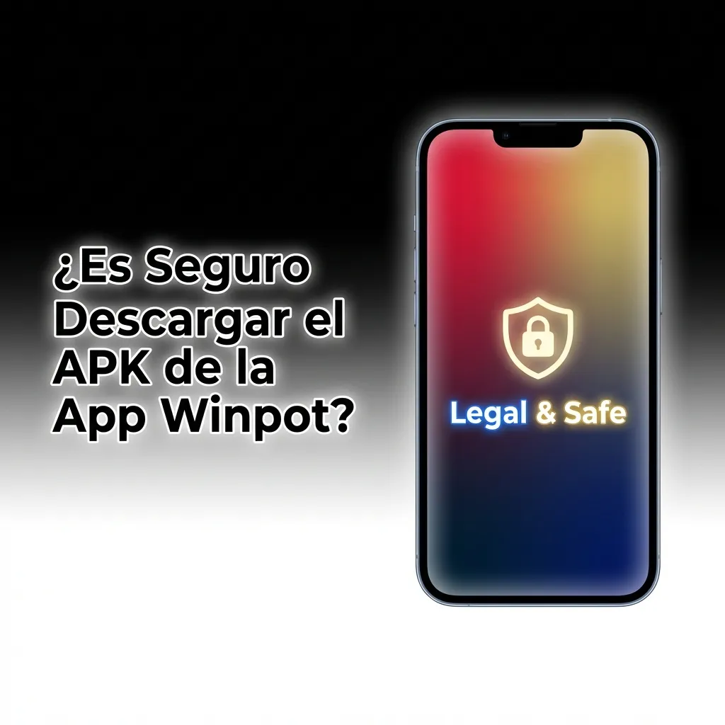 Smartphone con pantalla de descarga del APK de Winpot mostrando certificado de seguridad SSL y licencia de Curaçao